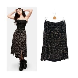 Disturbia Poisonous Plants Midi Skirt Split Gothic Floral Black US 10